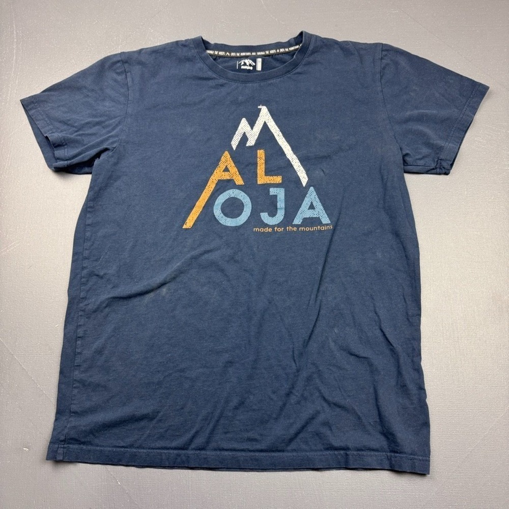 Maloja T-Shirt Men's Medium Blue Graphic Mountain Logo Outdoor Casual Tee